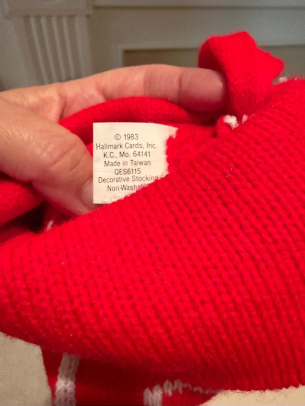 Vintage 1983 Hallmark Angels Hearts Bow Knit Red  Christmas Stocking Pom Pom